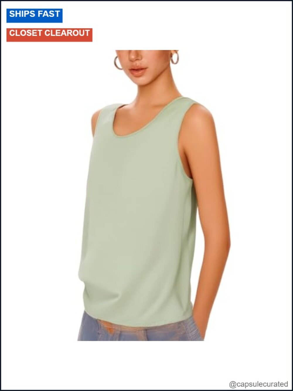 Sleeveless Silky Camisole Top - Wide Strap Scoop Neck Satin Loose Tank Blouse